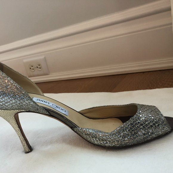 Jimmy Choo Open-toed Silver Heels - Picture 4 of 4